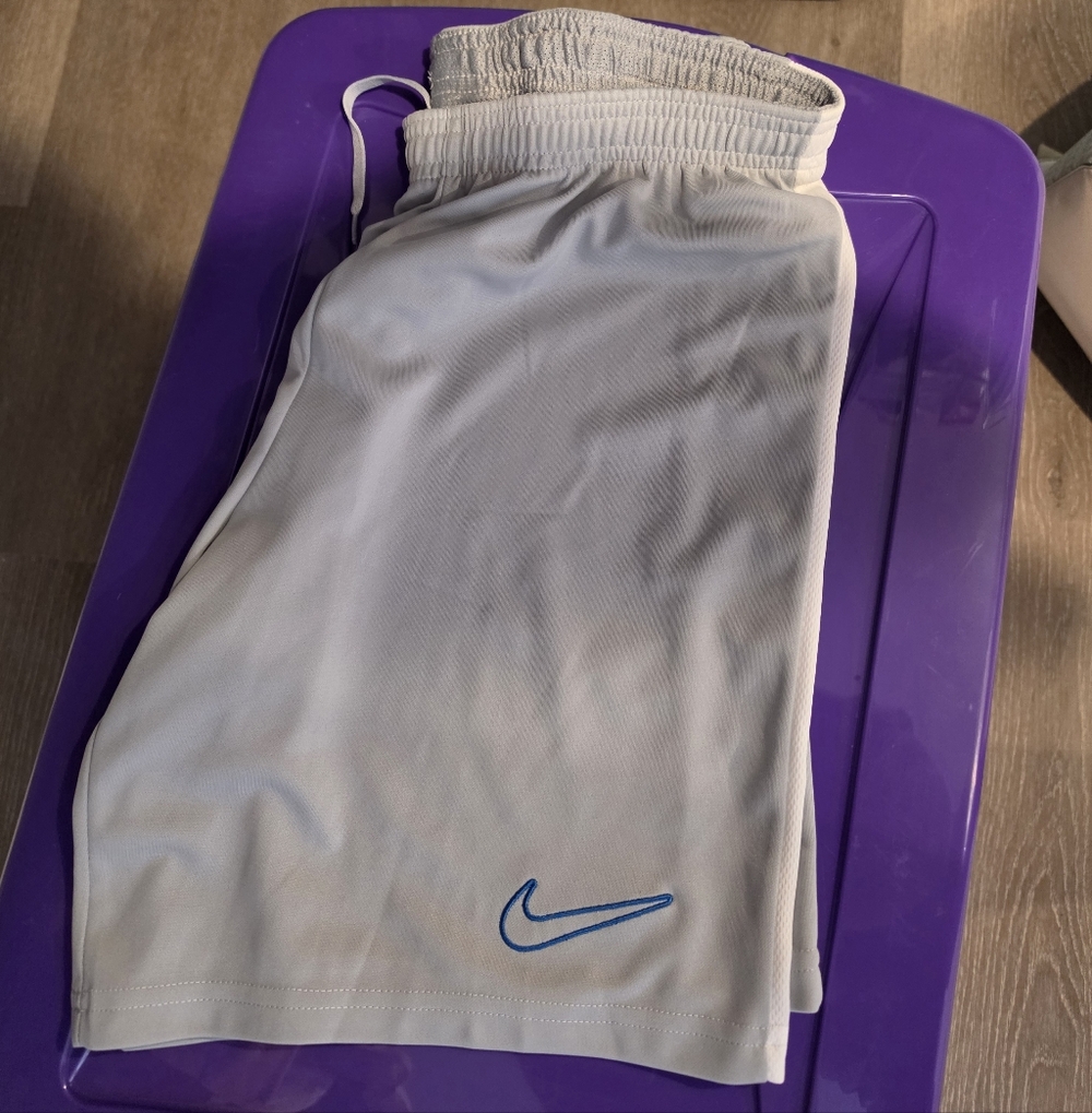 Nike White Athletic Shorts with Blue Swoosh